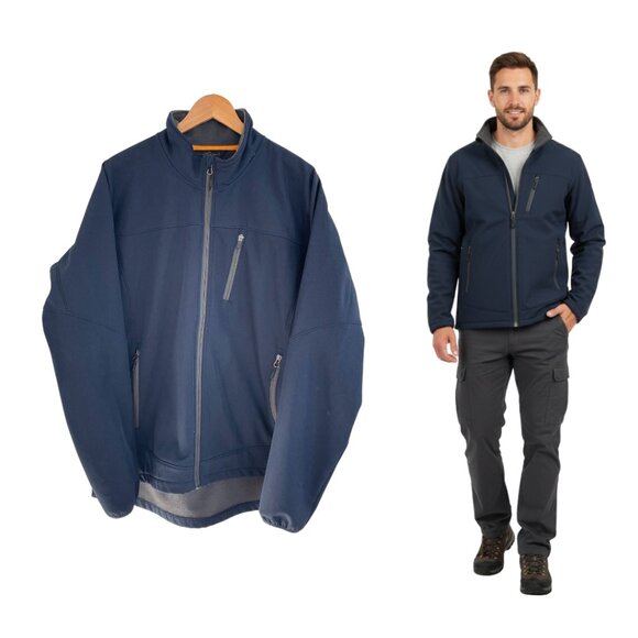 Orvis Jacket Men XL Navy Blue Gray Fleece Fishing Waterproof 2PE1 Performance - Picture 1 of 13